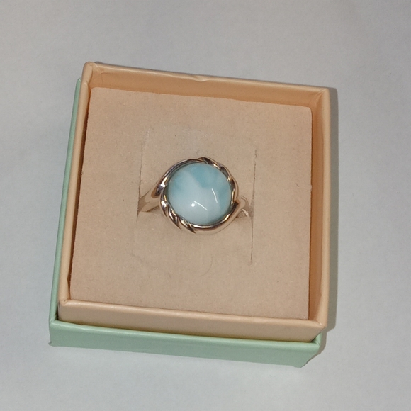 NK silver Jewelry - Vintage NK 925 Sterling Silver Natural Blue Larimar Cochabon Ring Size 8